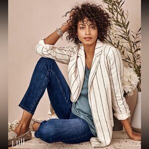 J. Jill Linen Blend Stripped Cream Blazer